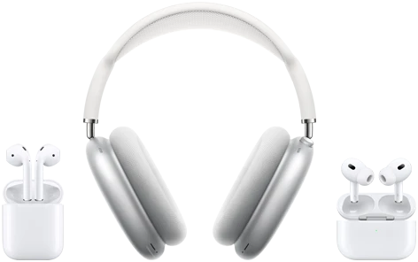 Showing Airpods, Airpods Max and Airpods Pro.