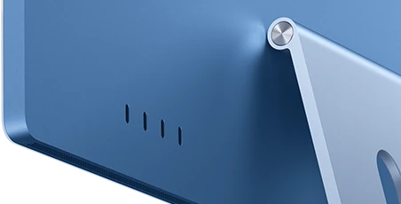 iMac, rear exterior, blue color, four Thunderbolt 4 ports