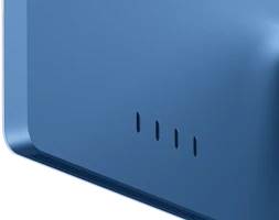 iMac, rear exterior, blue color, four Thunderbolt 4 ports