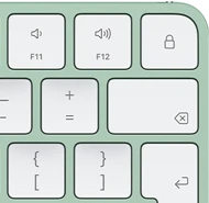 Magic Keyboard, top-right corner, green color, Touch ID , delete key, and volume function keys
