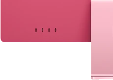 صورة للجهة الخلفية من iMac باللون الوردي تعرض أربعة من منافذ ثندربولت وWi-Fi&nbsp;6E وBluetooth‏