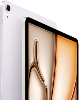 جهاز iPad&nbsp;Air، لون ليلكي، الجانب الأمامي الخارجي، الجانب الخلفي الخارجي، كاميرا&nbsp;خلفية&nbsp;واسعة&nbsp;12MP في&nbsp;الزاوية العلوية  اليسرى