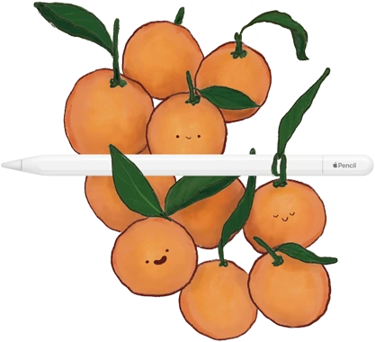 Apple Pencil USB-C resting on a pile of oranges