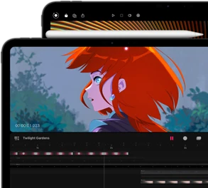 11-inch iPad Pro with Apple Pencil Pro attached and 13-inch iPad Pro behind it. Both models showing bright, vibrant, colorful imagery on the Ultra Retina XDR display