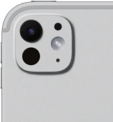 iPad Pro, back exterior, silver color, pro camera system with five-element lens and adaptive true tone flash