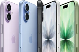iPhone 17, exterior front, exterior rear, exterior side, five colors: Lavender, Mist Blue, Black, White, and Sage