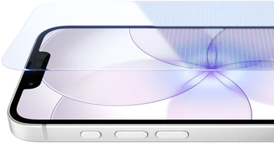 جهاز iPhone 17e، الجزء الخارجي الأمامي مع درع السيراميك 2، الجهة الجانبية الخارجية، لون أبيض، الأزرار: زر الإجراءات، وزرّا ضبط مستوى الصوت