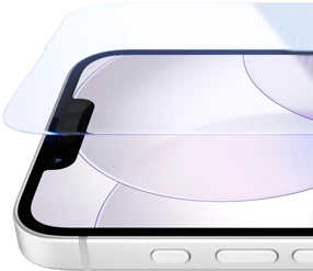 جهاز iPhone 17e، الجزء الخارجي الأمامي مع درع السيراميك 2، الجهة الجانبية الخارجية، لون أبيض، الأزرار: زر الإجراءات، وزرّا ضبط مستوى الصوت