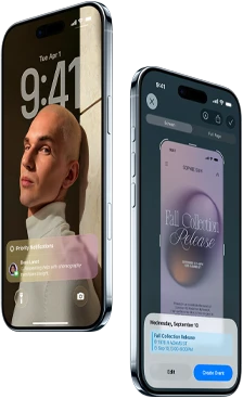 جهازا iPhone&nbsp;Air، الجزء الأمامي الخارجي، الجزء الجانبي الخارجي، تصميم نحيف، شاشة القفل، ميزة الذكاء المرئي قيد الاستخدام