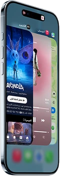 iPhone&nbsp;Air، الجزء الأمامي الخارجي، الجزء الجانبي الخارجي، تصميم نحيف، Dynamic&nbsp;Island في الوسط بالقرب من الجزء العلوي، ميزة مُبدِّل التطبيقات قيد الاستخدام، الأزرار: زر الإجراءات، وزرّا مستوى الصوت