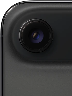 iPhone Air, back exterior, Space Black color, top rounded corner, single-lens Fusion camera system