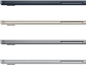 أربعة أجهزة MacBook&nbsp;Air‏ مغلقة تعرض ألوان الجهاز المتوفرة: سماء الليل وضوء النجوم والرمادي الفلكي والفضي