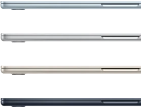 أربعة أجهزة MacBook&nbsp;Air‏ تعرض ألوان الجهاز المتوفرة: الأزرق السماوي والفضي وضوء النجوم وسماء الليل