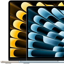 صورة لجهازي لابتوب MacBook&nbsp;Air‏ تعرض مقاس شاشة كل واحد منهما: 13.6&nbsp;إنش و15.3&nbsp;إنش قطرياً