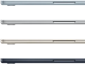 الجزء الجانبي الخارجي لأربعة أجهزة MacBook&nbsp;Air‏ يبيّن أربعة ألوان مختلفة