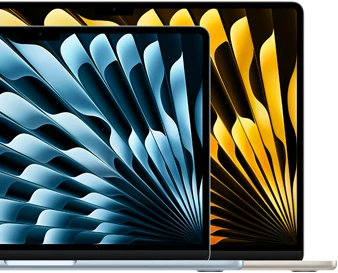 صورة لجهازي MacBook&nbsp;Air‏ توضح مقاس شاشة كل واحد منهما: 13.6&nbsp;إنش و15.3&nbsp;إنش قطرياً