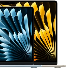 صورة لجهازي MacBook&nbsp;Air‏ توضح مقاس شاشة كل واحد منهما: 13.6&nbsp;إنش و15.3&nbsp;إنش قطرياً
