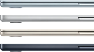 الجزء الخارجي الجانبي لأربعة أجهزة MacBook&nbsp;Air‏ تعرض أربعة ألوان مختلفة