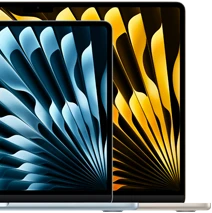 Two MacBook Air laptops demonstrating relative sizes of displays: 13.6 inches and 15.3 inches, measured diagonally