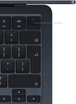 MacBook Air keyboard, top right, demonstrating the location of the Touch ID button