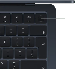 MacBook Air keyboard, top right, demonstrating the location of the Touch ID button