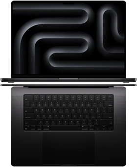 صورة لثلاثة من أجهزة لابتوب MacBook&nbsp;Pro تبيّن الشاشة الواسعة والبنية النحيفة للجهاز