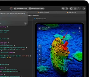 MacBook Pro screen showing AI-assistant integration within Xcode