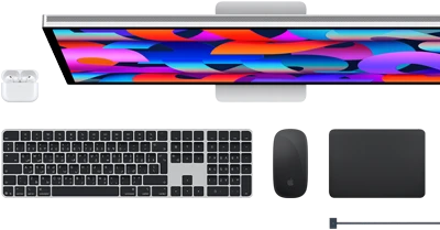 سماعات AirPods، شاشة Studio Display، لوحة مفاتيح ماجيك، ماجيك ماوس، لوحة تعقب ماجيك، كابل شحن MagSafe‏