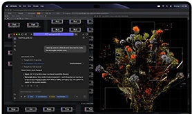 جهاز MacBook Pro مع شاشة PROLED XDR، لون أسود فلكي، الشاشة تعرض صورة يتم إنشاؤها باستخدام TouchDesigner وLM Studio‏‏