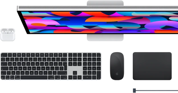 AirPods, Studio Display, Magic Keyboard, Magic Mouse, Magic Trackpad, MagSafe charge cable