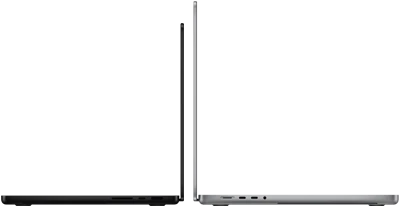 MacBook Pro 14-inch and 16-inch back to back, showing size difference and emphasizing the narrow profile